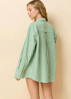 Avril Button Down Washed Green / Optic White Stripe
